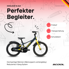 Kinderfahrrad in grau/gelb 16 Zoll für Kinder ab 4 Jahren – robustes Rad mit kindgerechter Geometrie