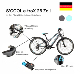 E-Kinderfahrrad |  e-troX 26 Zoll 7-Gang