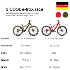 E-Kinderfahrrad |  e-troX race 26 Zoll  9-Gang